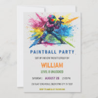 Watercolor Colourful Splatter Paintball Birthday
