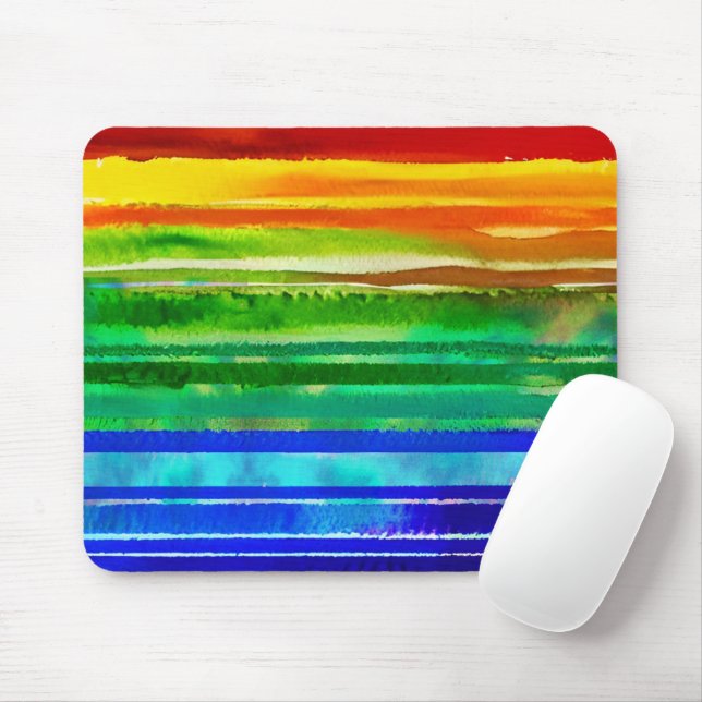   Watercolor Colourful Stripes Modern Artsy Rainbo Mouse Mat (With Mouse)