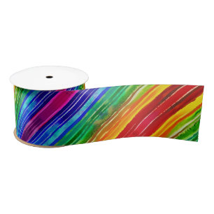 Watercolor Colourful Stripes Modern Artsy Rainbo Satin Ribbon