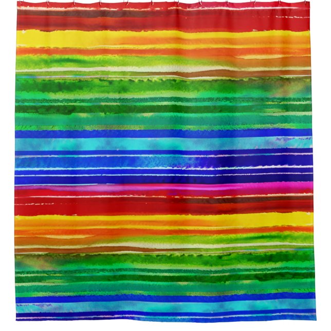   Watercolor Colourful Stripes Modern Artsy Rainbo Shower Curtain (Front)