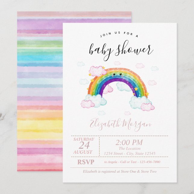 Watercolor Colourful Stripes Rainbow Baby Shower Invitation (Front/Back)