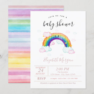 Watercolor Colourful Stripes Rainbow Baby Shower Invitation