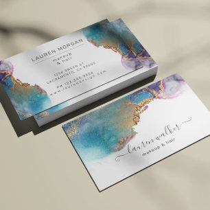 Watercolor Colourful Textured Gold Business Card