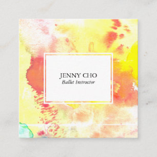 Watercolor colourful textured painting distressed square business card