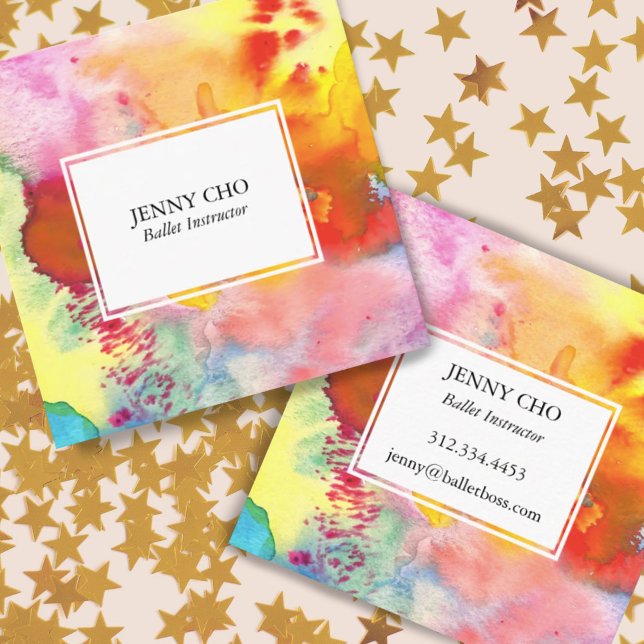 Watercolor colourful textured painting vivid square business card (Creator Uploaded)