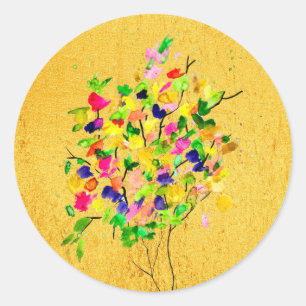 Watercolor colourful tree classic round sticker