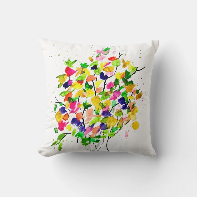 Watercolor colourful tree cushion (Front)