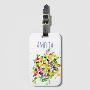 Watercolor colourful tree luggage tag