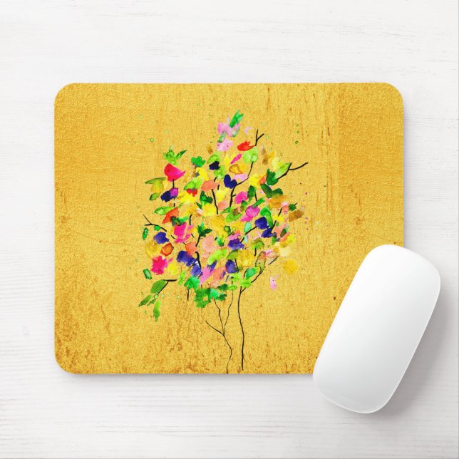 Watercolor colourful tree mouse mat (With Mouse)