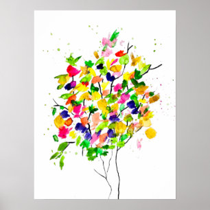 Watercolor colourful tree poster