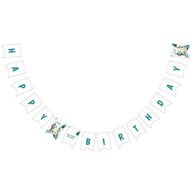 Watercolor Colourful Trex Dinosaur 1st Birthday Bunting (All)