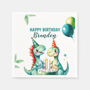 Watercolor Colourful Trex Dinosaur 1st Birthday Napkin