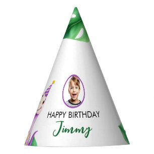 Watercolor Colourful Trex Kids Photo Birthday Party Hat