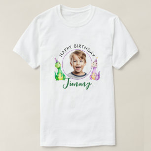 Watercolor Colourful Trex Kids Photo Birthday T-Shirt