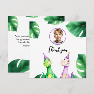 Watercolor Colourful Trex Kids Photo Birthday Thank You Card