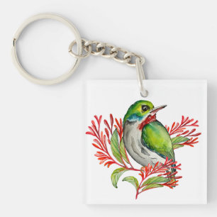Watercolor colourful tropical bird key ring