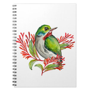 Watercolor colourful tropical bird notebook