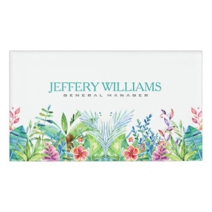Watercolor Colourful Tropical Flowers Name Tag