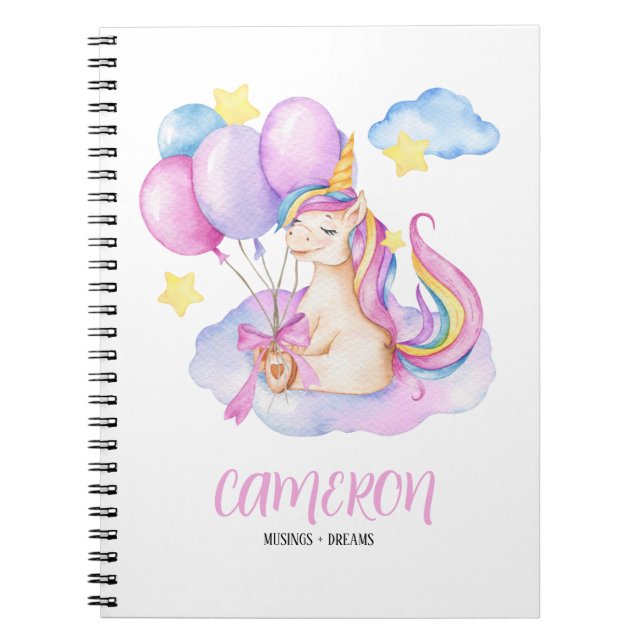 Watercolor Colourful Unicorn Personalised Notebook (Front)