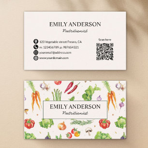 Watercolor Colourful Vegetable Pattern QR Code Business Card