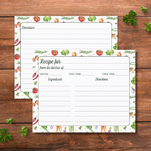Watercolor Colourful Vegetable Pattern Recipe Card