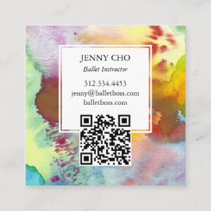 Watercolor Colourful Vivid Textured QR Code Square Business Card