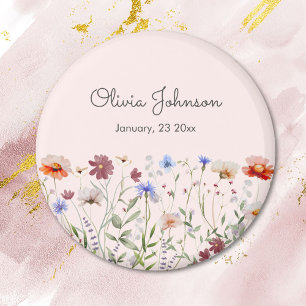 Watercolor Colourful Wildflower Baby Birth Keepsak Magnet