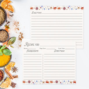 Watercolor Colourful Wildflower Family Recipe Card