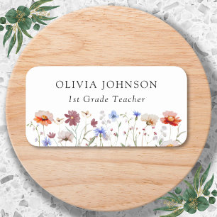 Watercolor Colourful Wildflower Floral Name Tag