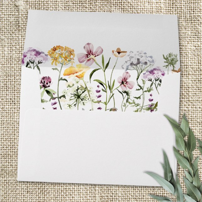 Watercolor Colourful Wildflower Garden Envelope (Close up)
