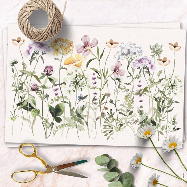 Watercolor Colourful Wildflower Garden Tissue Paper (In situ)