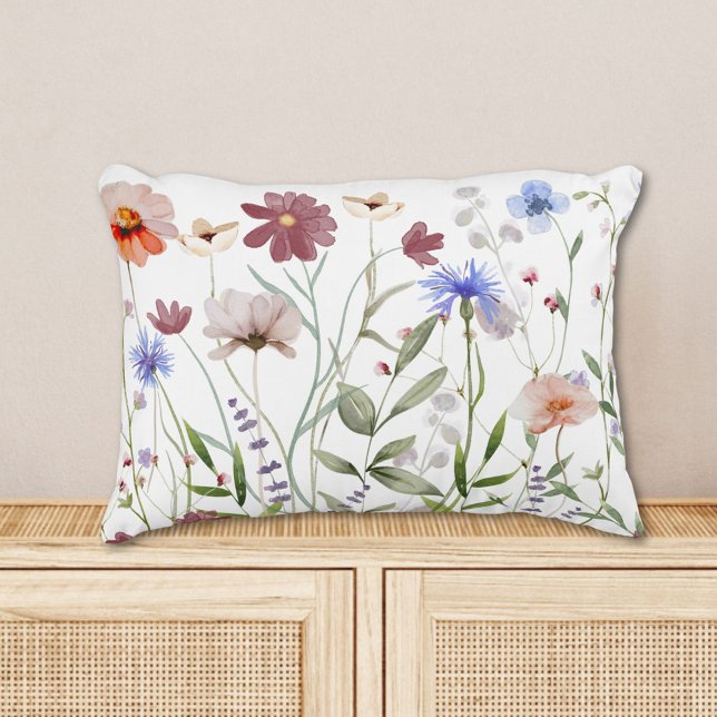 Watercolor Colourful Wildflower Meadow Decorative Cushion (In situ)