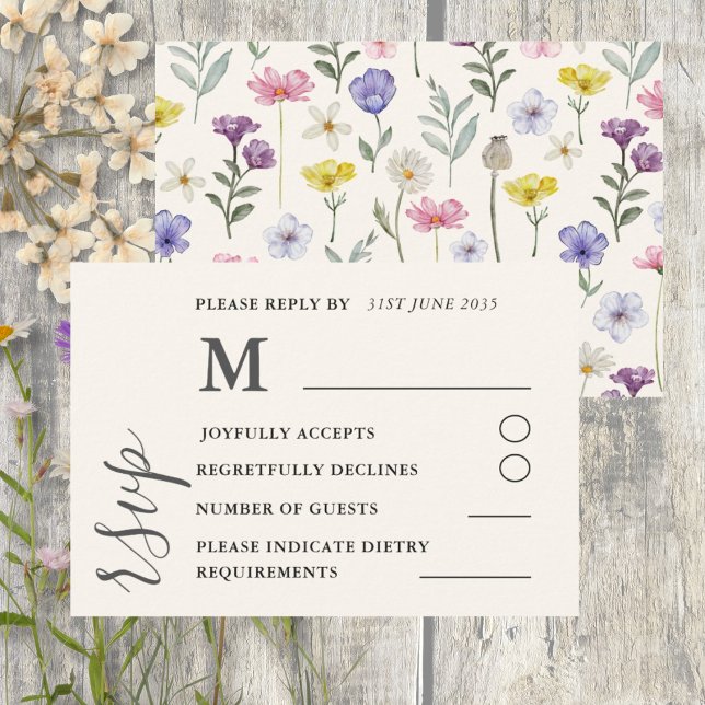 Watercolor Colourful Wildflower Wedding RSVP Card (Creator Uploaded)
