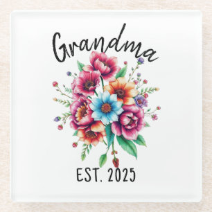 Watercolor Colourful Wildflowers Grandmother Glass Coaster