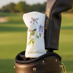Watercolor Columbine with Hummingbird Personalised Golf Head Cover