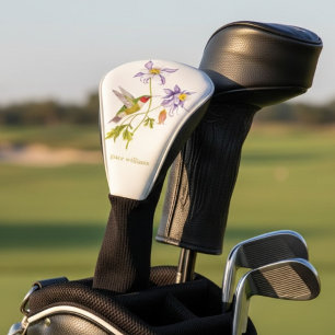 Watercolor Columbine with Hummingbird Personalised Golf Head Cover