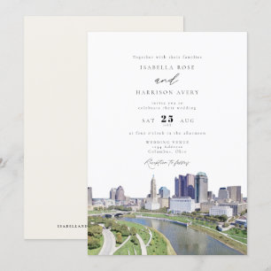 Watercolor Columbus Ohio Skyline Painting Wedding Invitation
