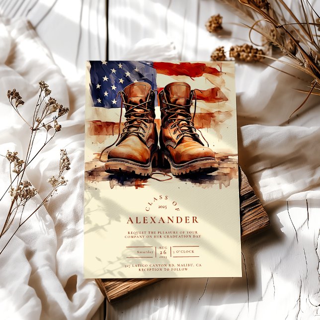 Watercolor Combat Boots Patriotic Military Graduat Invitation (Creator Uploaded)