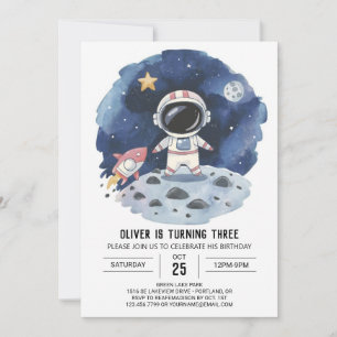 Watercolor Comet Boho Astronaut Boy Birthday Invitation