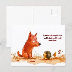 Watercolor Comic Dog and Hedgehog Encounter Holiday Postcard