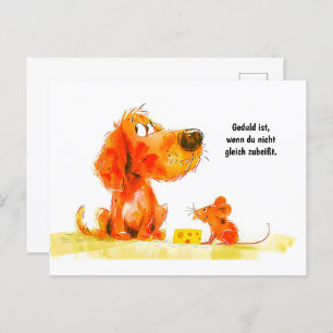 Watercolor Comic Dog and Mouse with Cheese Holiday Postcard
