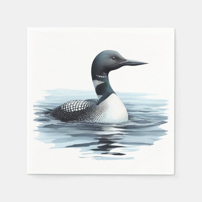 Watercolor Common Loon Bird Nature Art Napkin (Front)