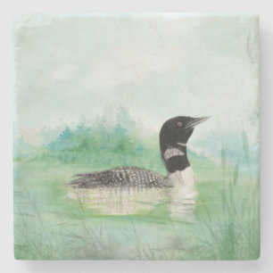 Watercolor Common Loon Bird Nature Art Stone Coaster