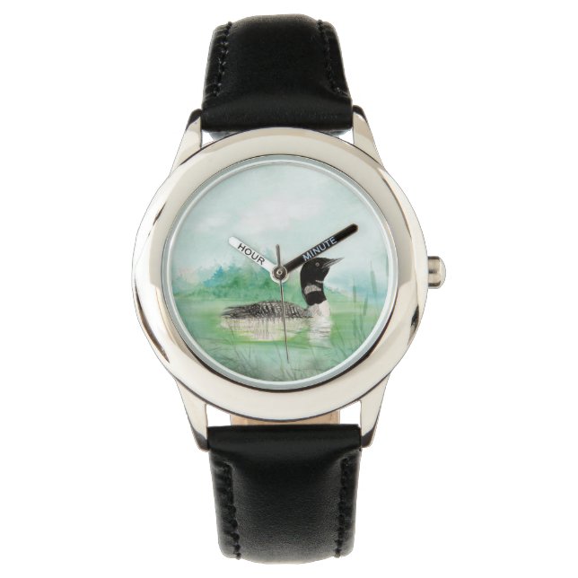 Watercolor Common Loon Bird Nature Art Watch (Front)