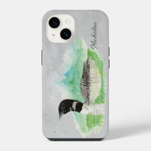 Watercolor Common Loon Bird Wildlife Nature Art iPhone 14 Case