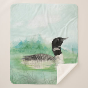 Watercolor Common Loon Bird Wildlife Nature Art Sherpa Blanket