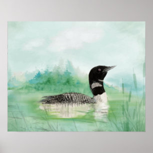 Watercolor Common Loon Wilderness Bird Art Poster