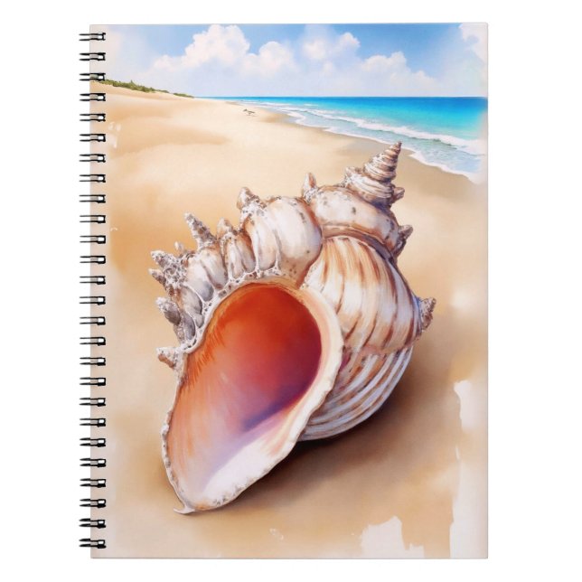  Watercolor Conch Shell on the Beach Notebook (Front)