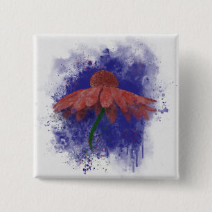 Watercolor Coneflower 15 Cm Square Badge