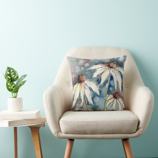 Watercolor Coneflower Accent Pillow (Chair)